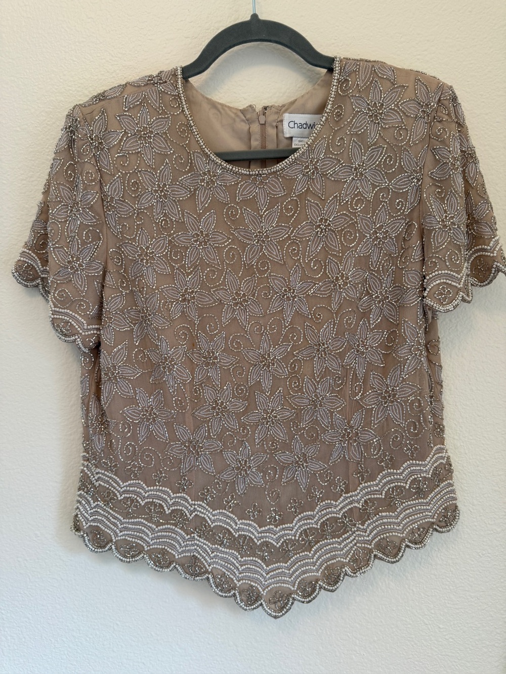 Chadwick’s 100% Silk Beaded Sequin Vintage Evening Blouse Y2K Size 8
